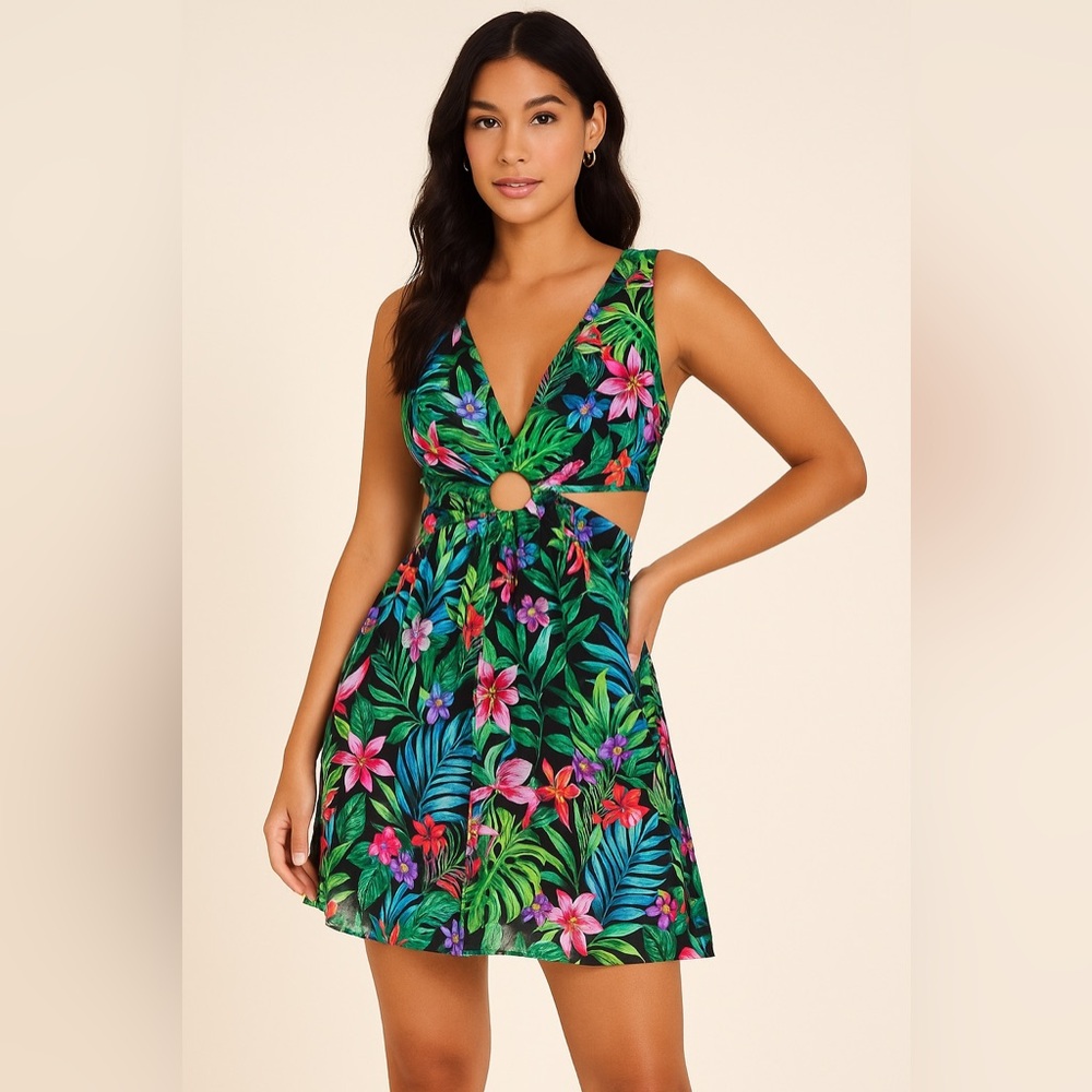 L’Atiste, Tropical Cutout Ring Detail Mini Dress, Size S | 0909